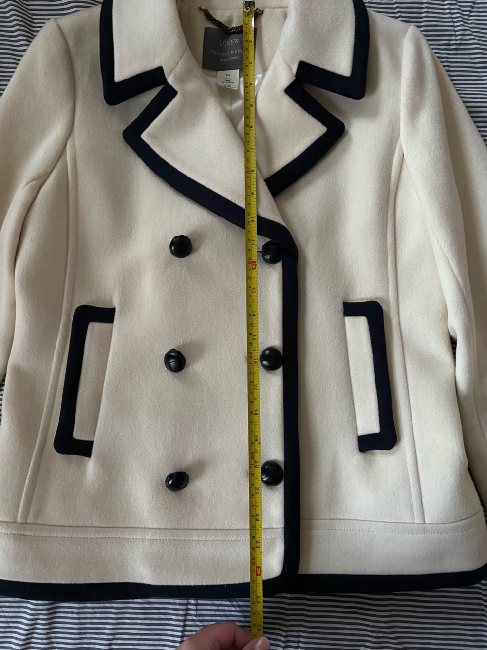 J. Crew 2012 Wool Cream Double-Breasted Peacoat with Black Trim - Picture 4 of 9